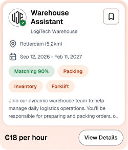 Warehouse assistant job card preview